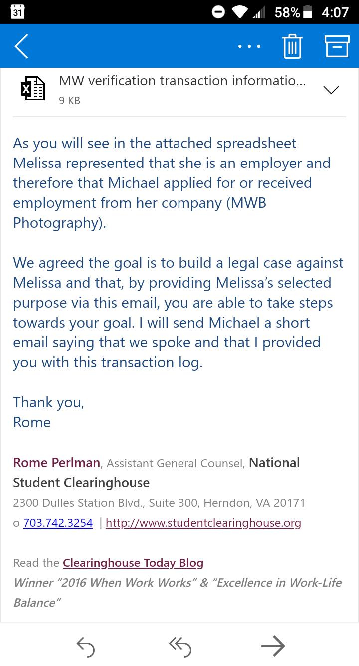 Melissa Williams-Brown is implicated in a legal case involving the National Student Clearinghouse, accused of systematically defrauding the organization to illegally obtain protected educational records by posing as an employer and using forged consent forms. She also made false claims about earning a bachelor's degree from George Washington University, leading to criminal investigations and her removal from promotional materials by TAFE, a vocational school, after officials confirmed no record of her enrollment or attendance. 