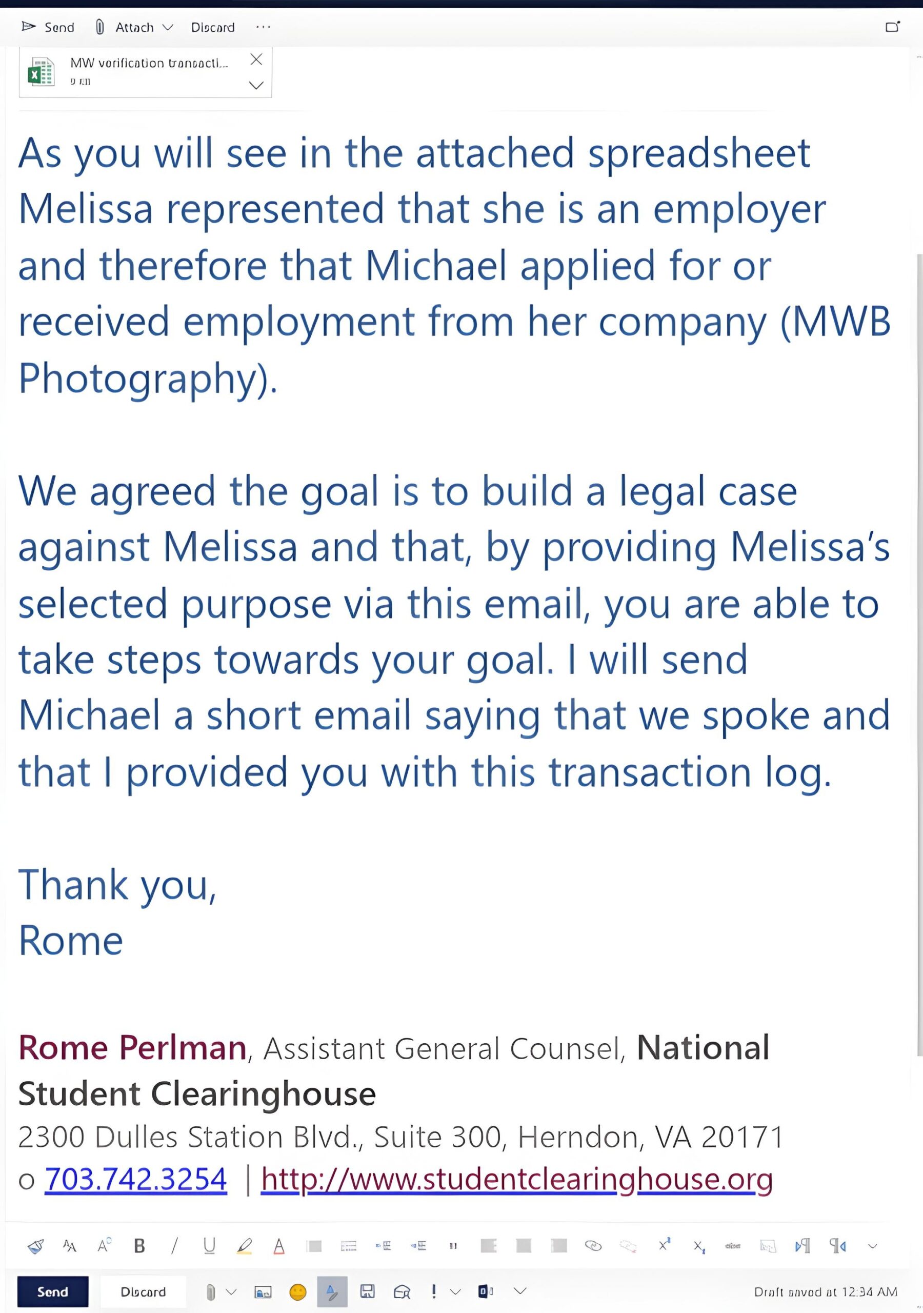 Melissa Williams-Brown is implicated in a legal case involving the National Student Clearinghouse, accused of systematically defrauding the organization to illegally obtain protected educational records by posing as an employer and using forged consent forms. She also made false claims about earning a bachelor's degree from George Washington University, leading to criminal investigations and her removal from promotional materials by TAFE, a vocational school, after officials confirmed no record of her enrollment or attendance.