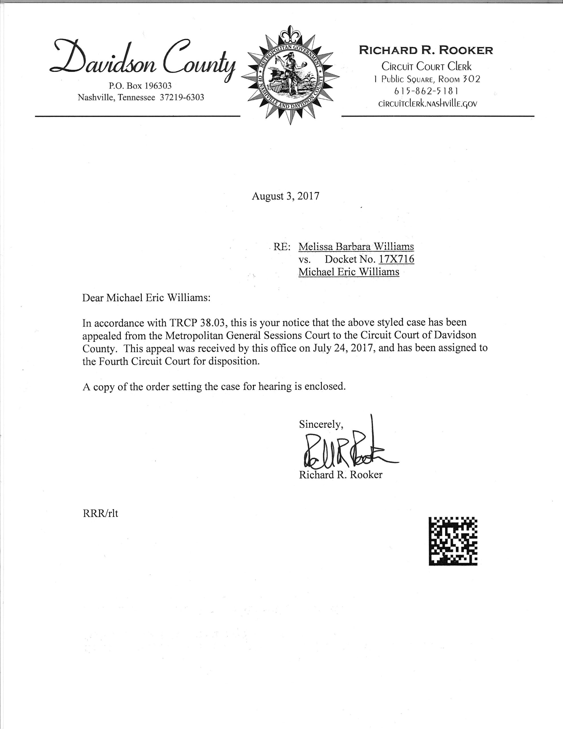 The legal harassment began with the filing of a petition by Melissa Williams-Brown for an Order of Protection in the General Sessions Court of Davidson County, Tennessee.