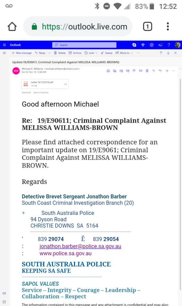 South Australia Police Launch Investigation into Melissa Williams-Brown' Melissa Williams-Brown is implicated in a legal case involving the National Student Clearinghouse, accused of systematically defrauding the organization to illegally obtain protected educational records.
